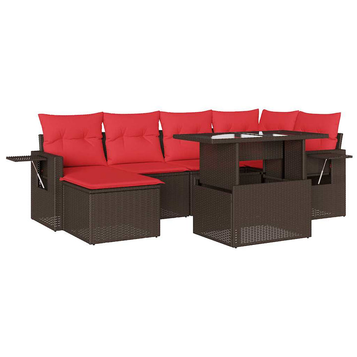 havesofasæt med 7 hynder brun polyrattan