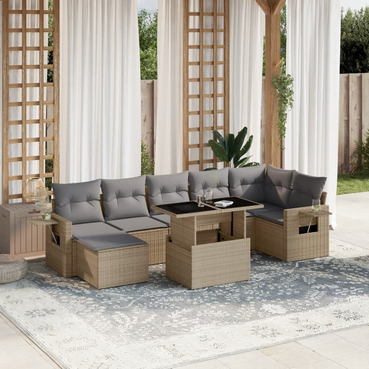 sofasæt til haven 8 dele med hynder polyrattan beige