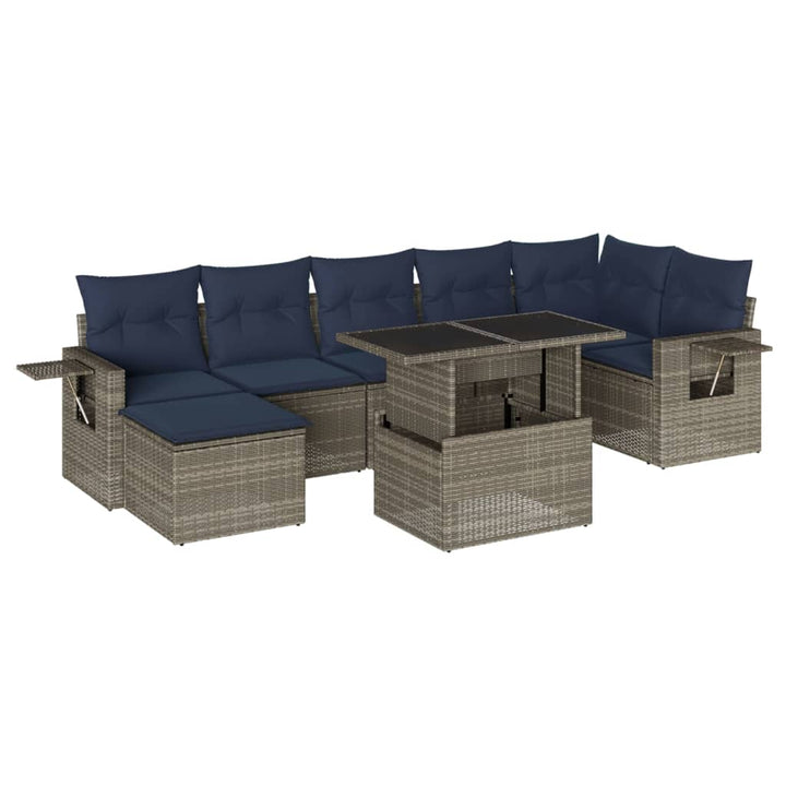 havesofasæt med 8 hynder grå polyrattan