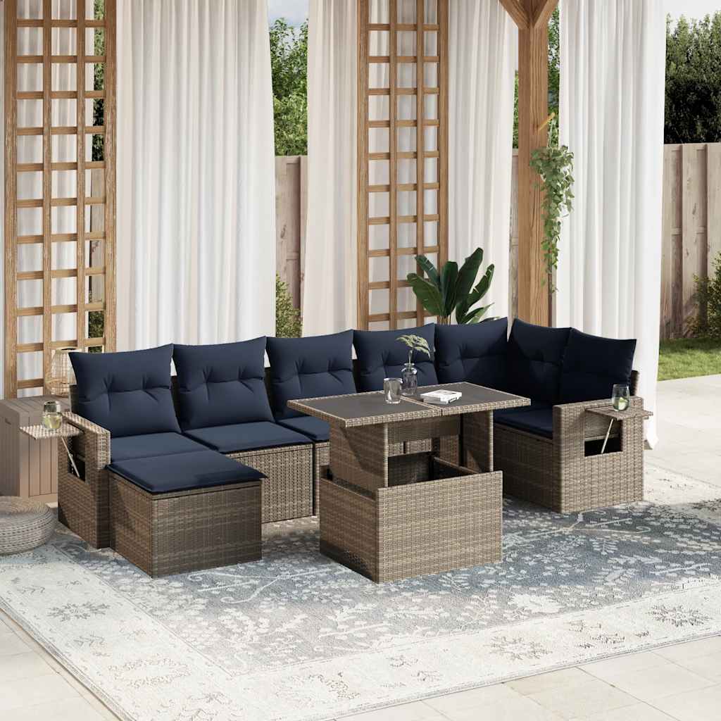 havesofasæt med 8 hynder grå polyrattan