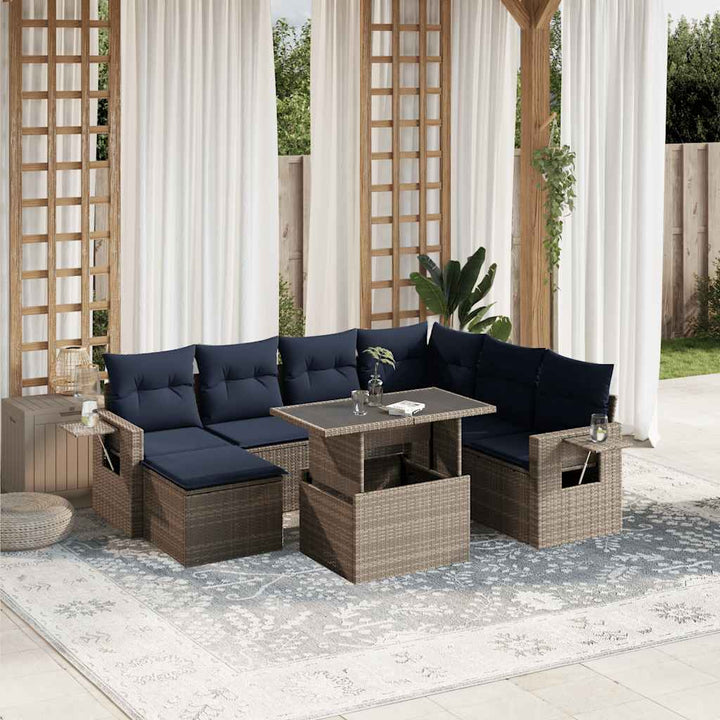 havesofasæt med 8 hynder grå polyrattan