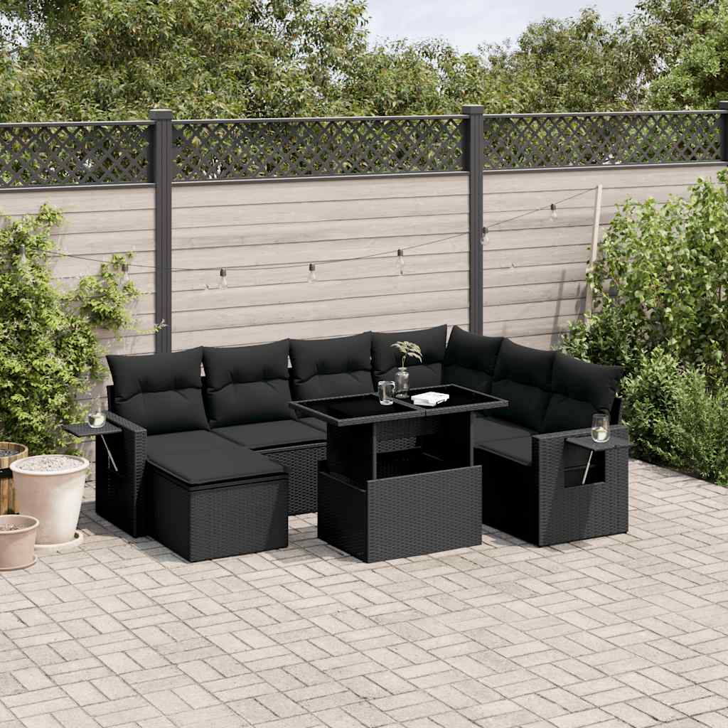 sofasæt til haven 9 dele med hynder polyrattan sort