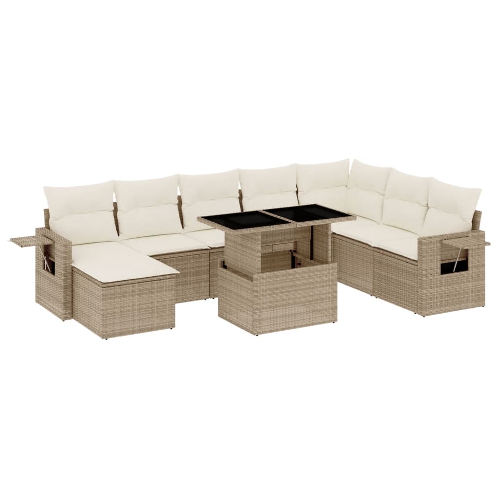 sofasæt til haven 9 dele med hynder polyrattan beige