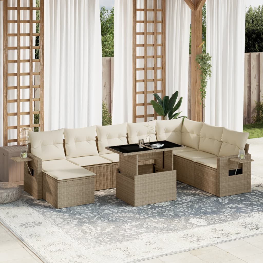 sofasæt til haven 9 dele med hynder polyrattan beige
