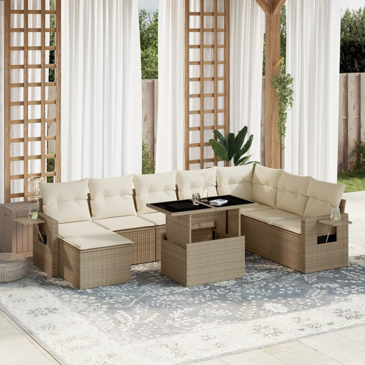 sofasæt til haven 9 dele med hynder polyrattan beige