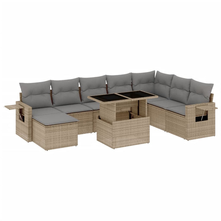sofasæt til haven 9 dele med hynder polyrattan beige