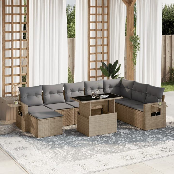 sofasæt til haven 9 dele med hynder polyrattan beige