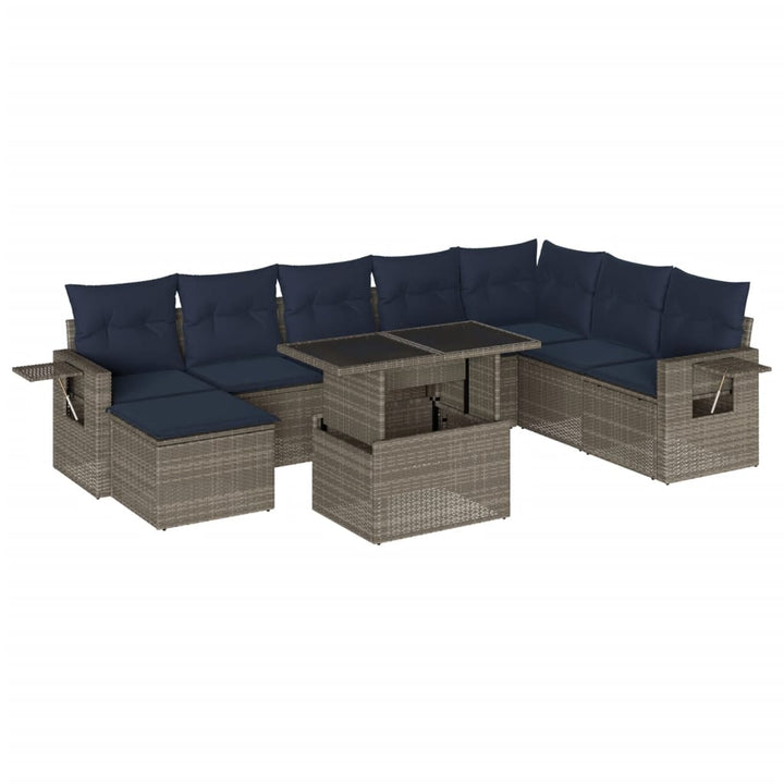 havesofasæt med 9 dele og hynder grå polyrattan
