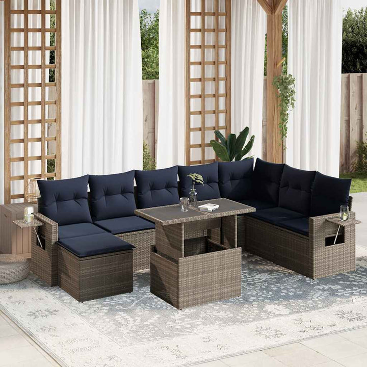 havesofasæt med 9 dele og hynder grå polyrattan