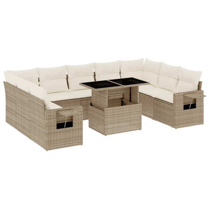 sofasæt til haven 10 dele med hynder polyrattan beige