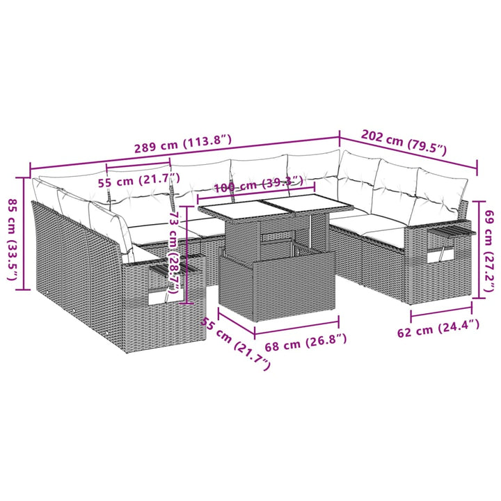 sofasæt til haven 10 dele med hynder polyrattan beige