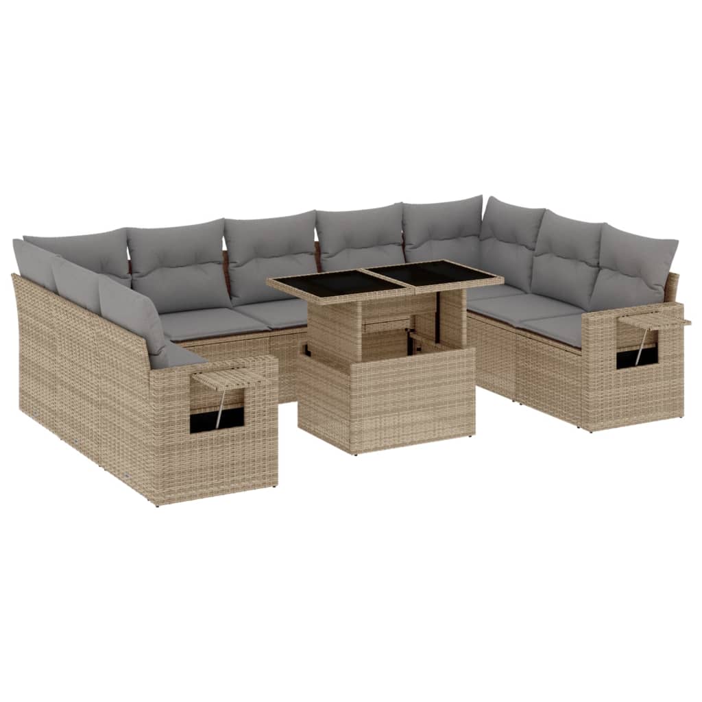 sofasæt til haven 10 dele med hynder polyrattan beige