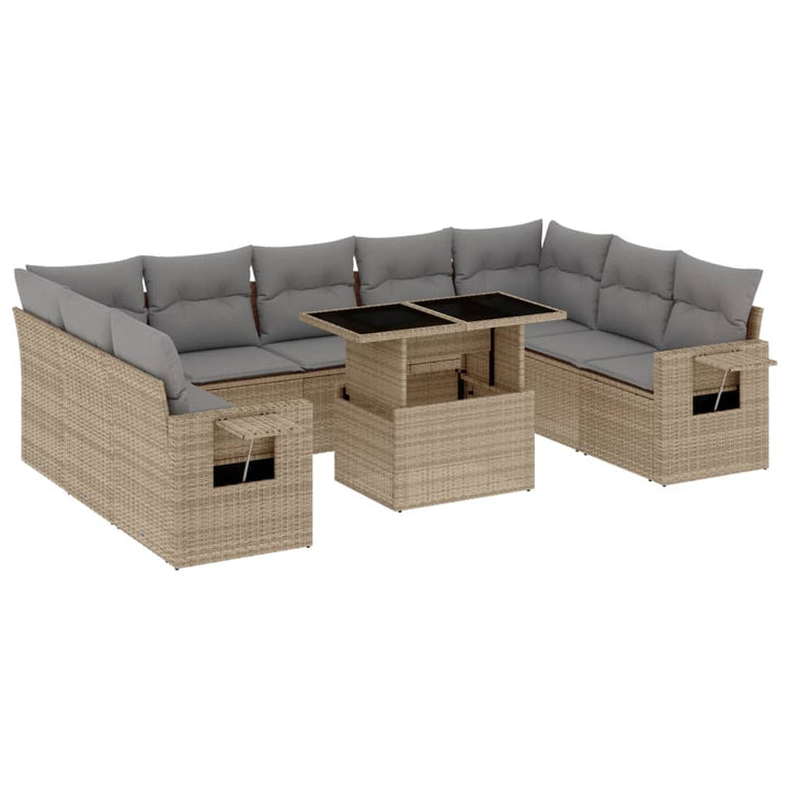 sofasæt til haven 10 dele med hynder polyrattan beige