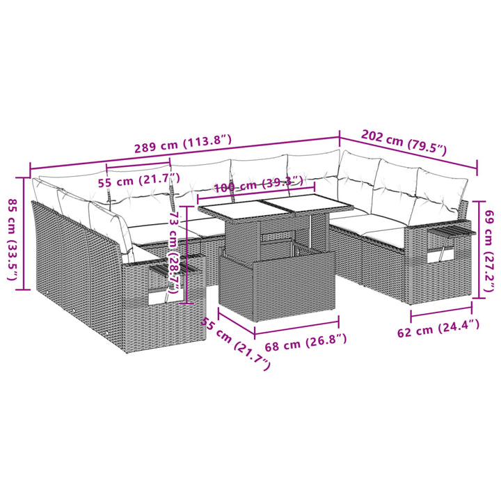 sofasæt til haven 10 dele med hynder polyrattan beige