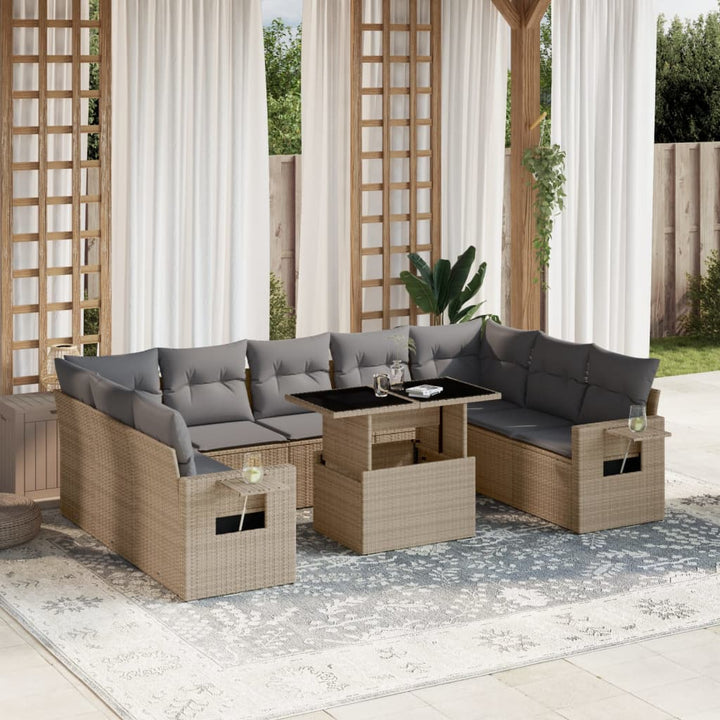 sofasæt til haven 10 dele med hynder polyrattan beige