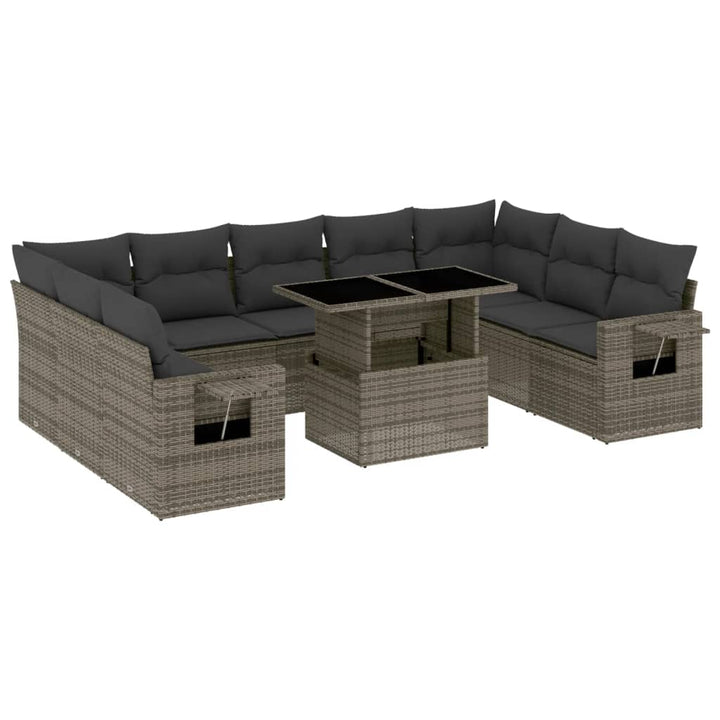 sofasæt til haven 10 dele med hynder polyrattan grå