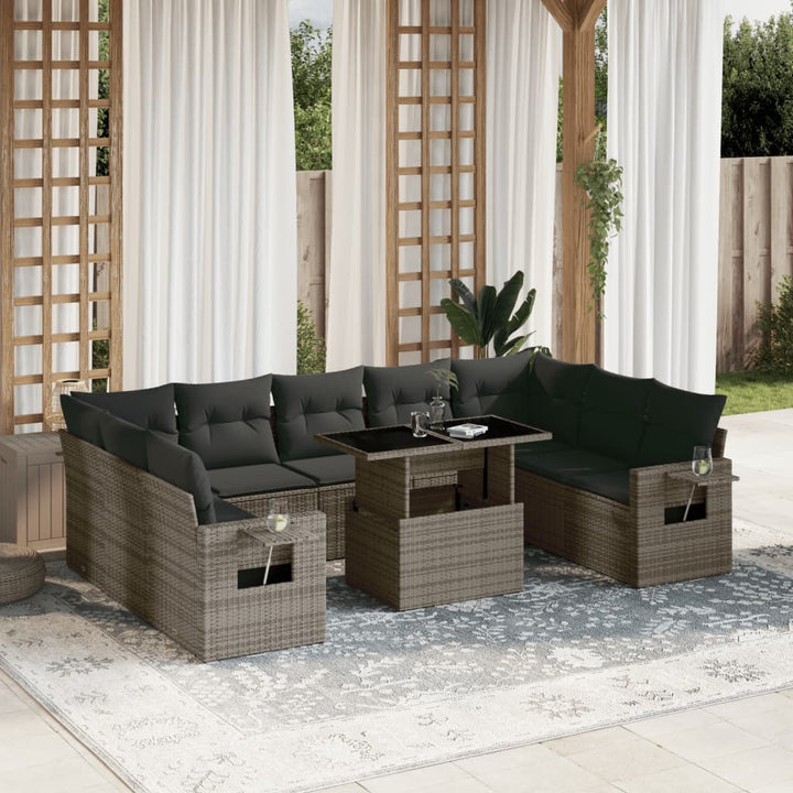 sofasæt til haven 10 dele med hynder polyrattan grå
