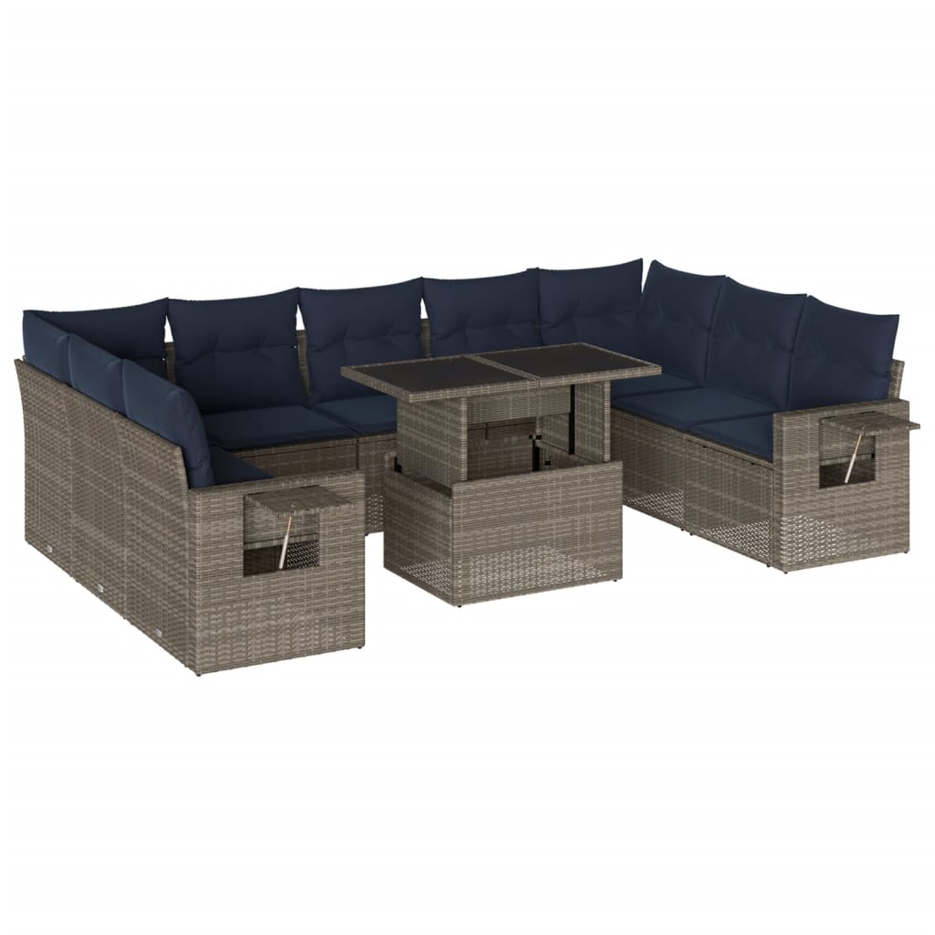 havesofasæt med 10 dele og hynder grå polyrattan