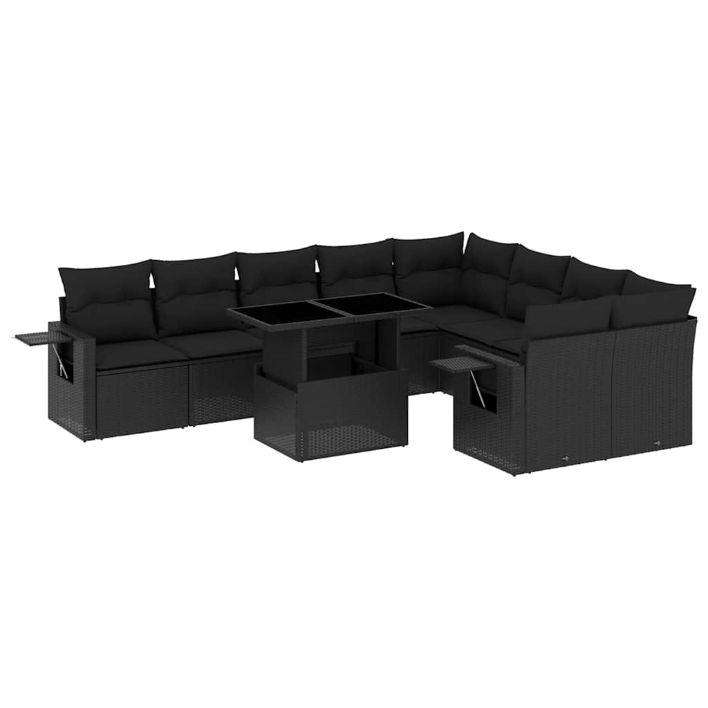 sofasæt til haven 10 dele med hynder polyrattan sort