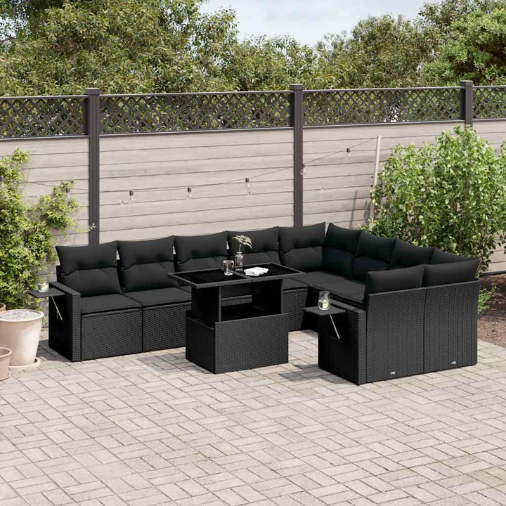 sofasæt til haven 10 dele med hynder polyrattan sort