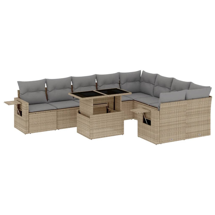 sofasæt til haven 10 dele med hynder polyrattan beige