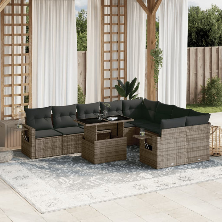 sofasæt til haven 10 dele med hynder polyrattan grå