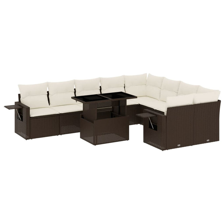 sofasæt til haven 10 dele med hynder polyrattan brun