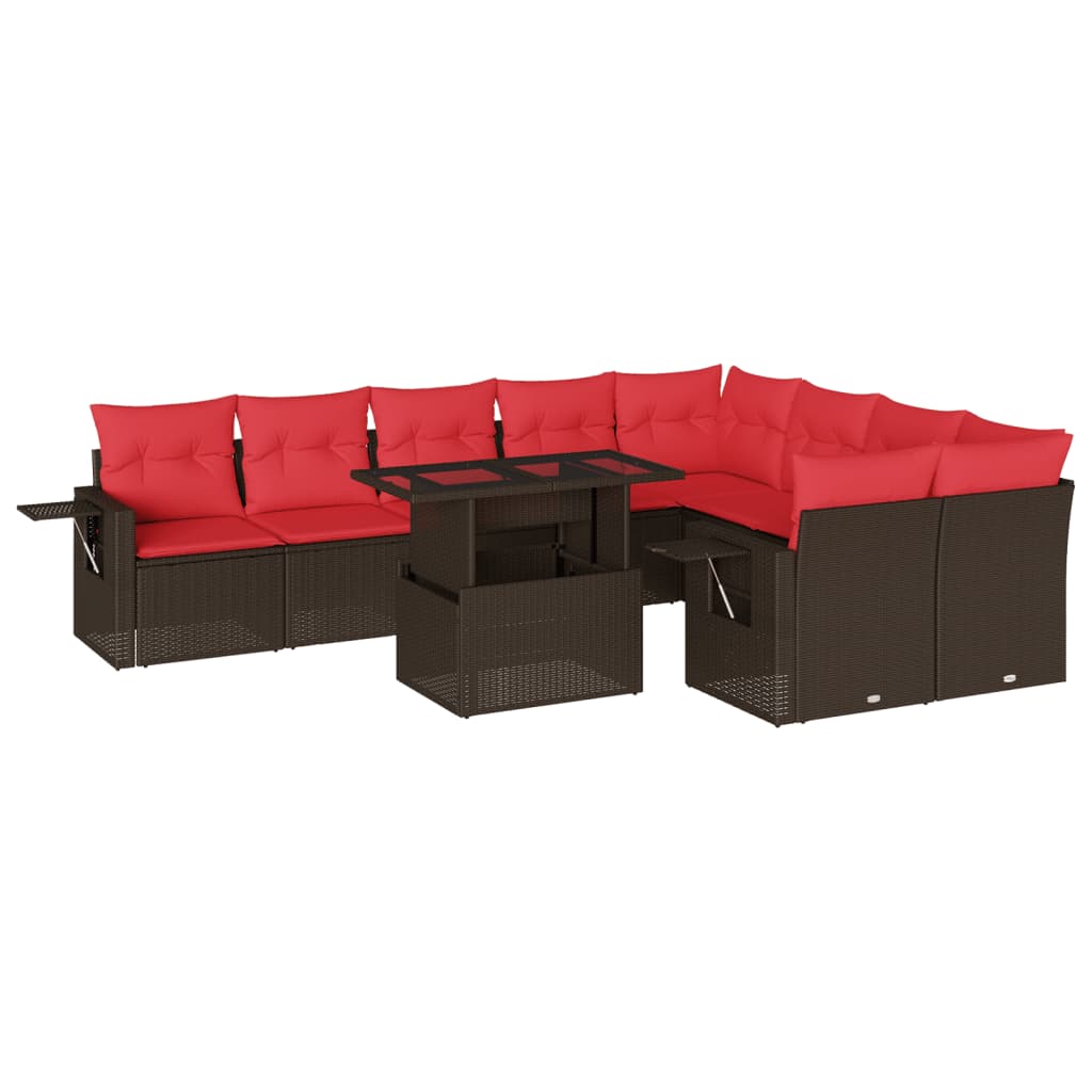 havesofasæt med 10 hynder brun polyrattan
