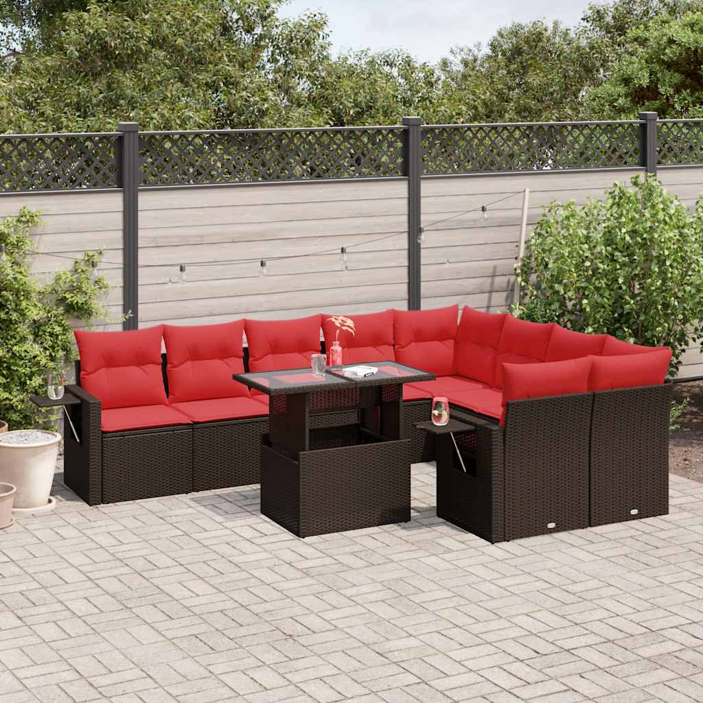 havesofasæt med 10 hynder brun polyrattan