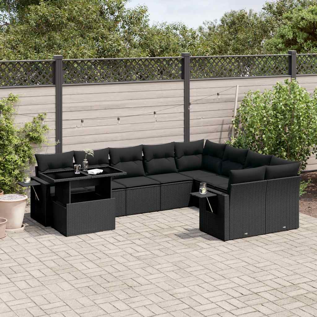 sofasæt til haven 10 dele med hynder polyrattan sort