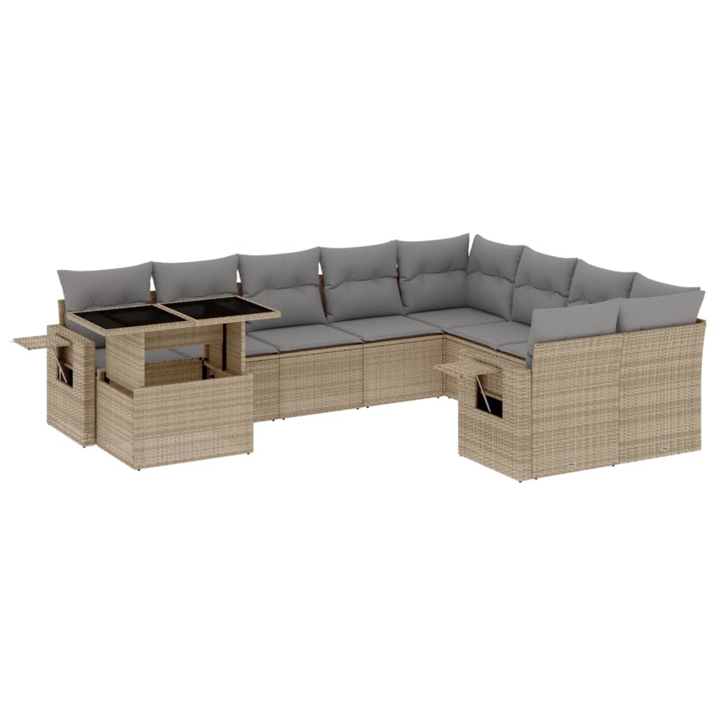sofasæt til haven 10 dele med hynder polyrattan beige