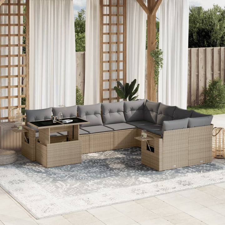 sofasæt til haven 10 dele med hynder polyrattan beige