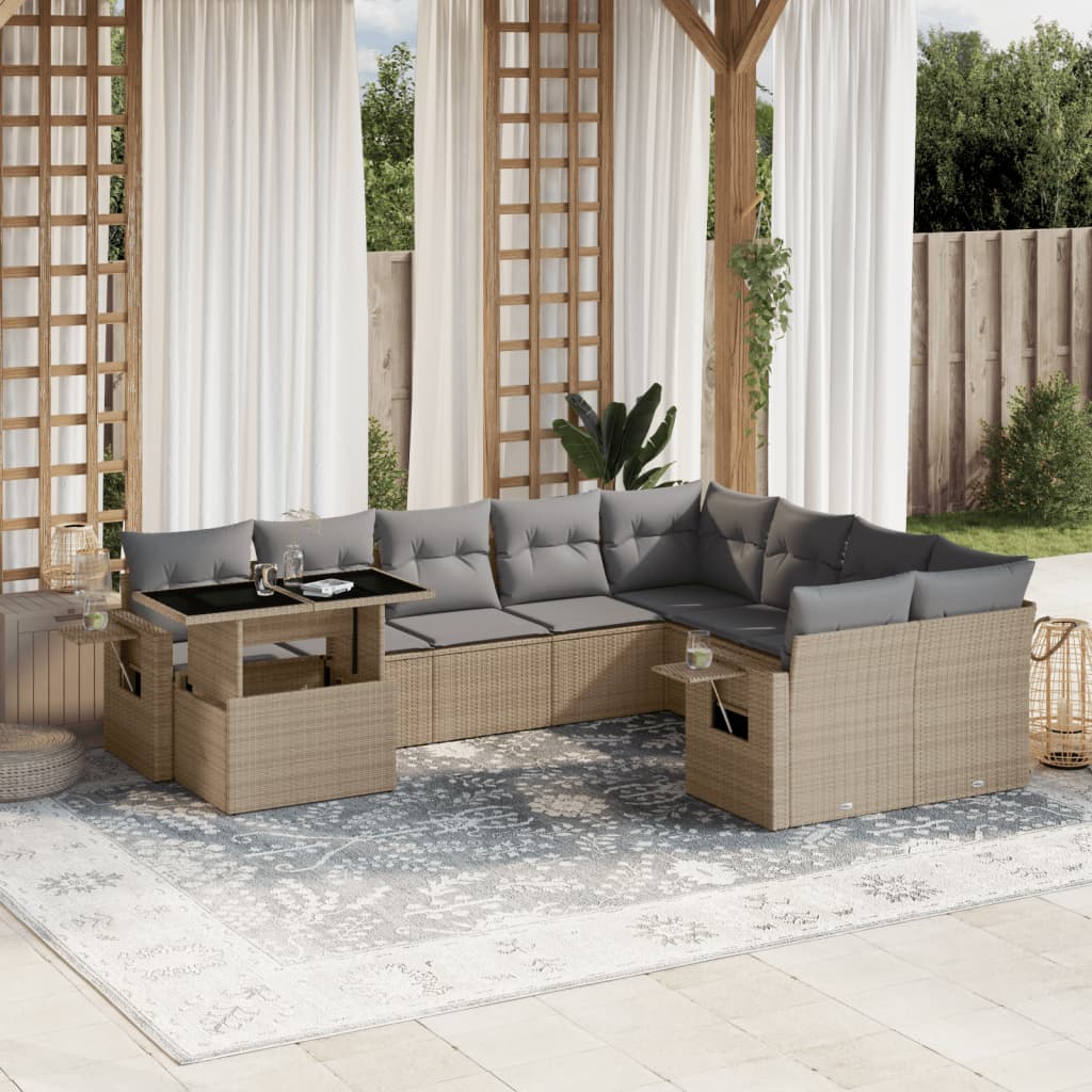 sofasæt til haven 10 dele med hynder polyrattan beige