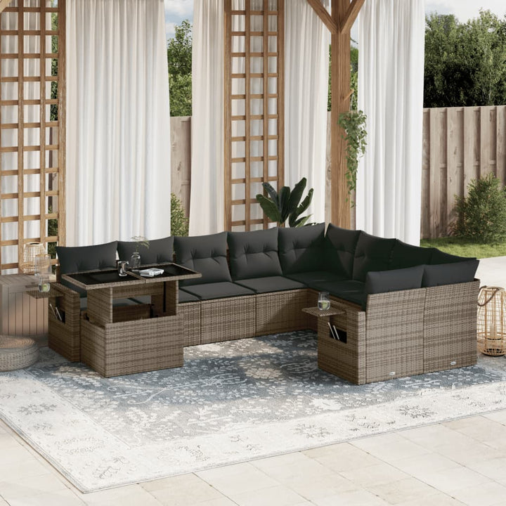 sofasæt til haven 10 dele med hynder polyrattan grå