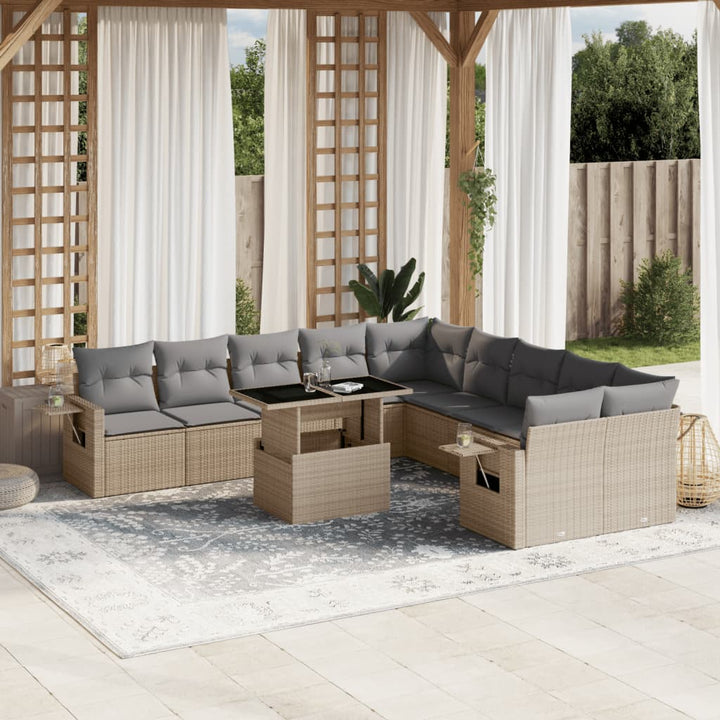 sofasæt til haven 11 dele med hynder polyrattan beige