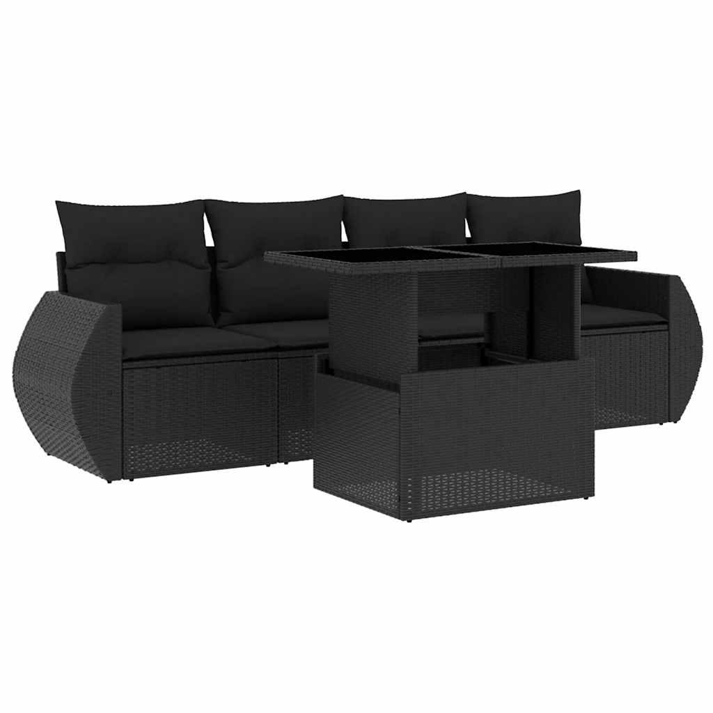 sofasæt til haven 5 dele med hynder polyrattan sort