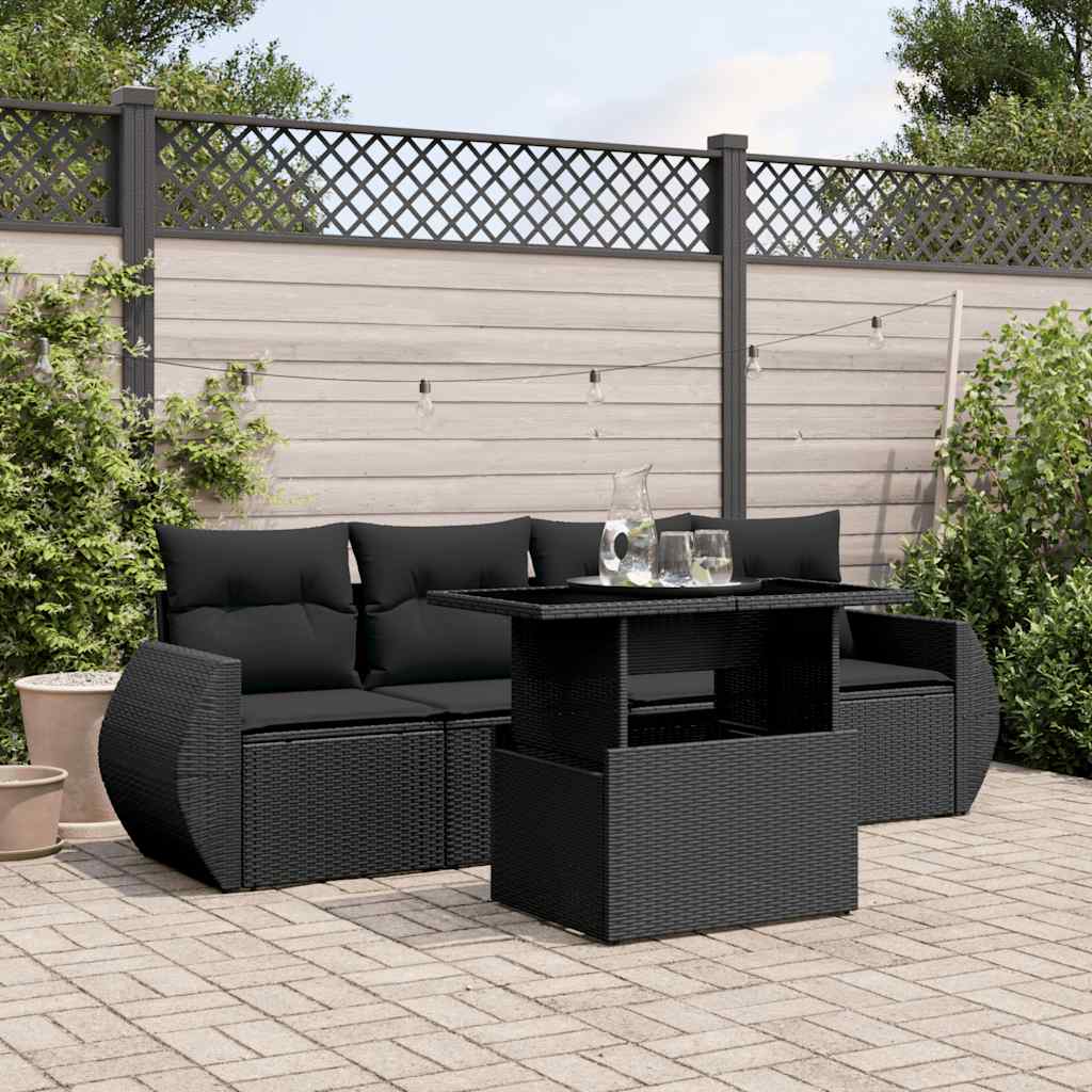 sofasæt til haven 5 dele med hynder polyrattan sort