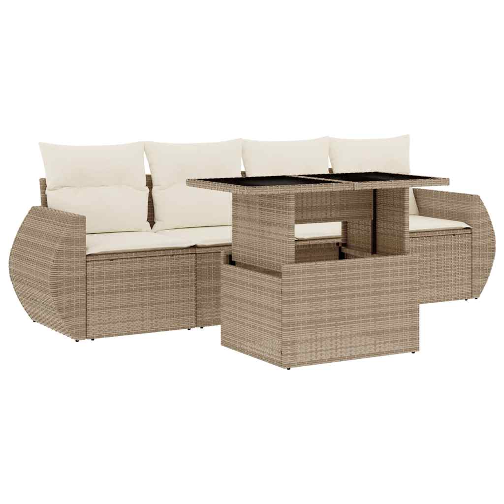 sofasæt til haven 5 dele med hynder polyrattan beige