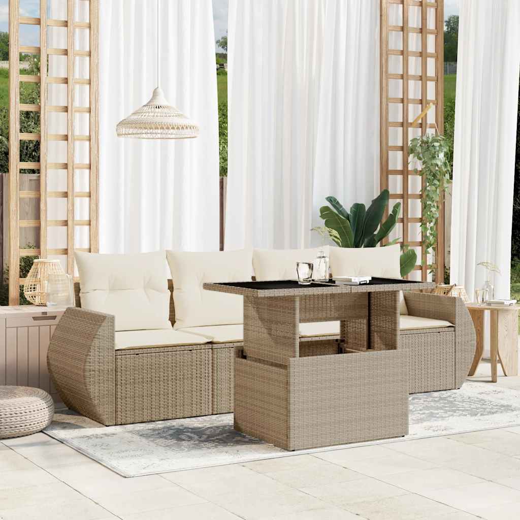 sofasæt til haven 5 dele med hynder polyrattan beige