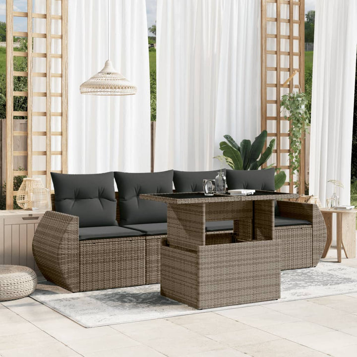 sofasæt 5 dele med hynder polyrattan grå