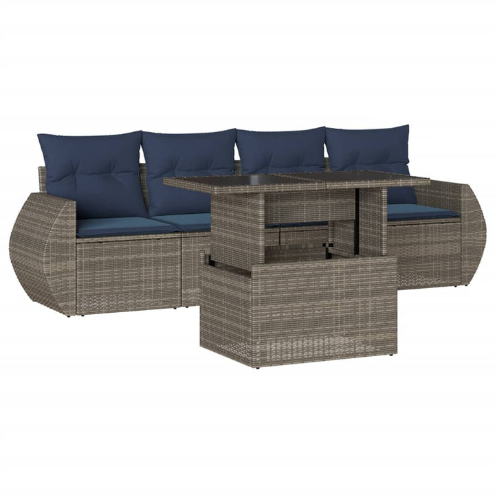 havesofasæt med 5 dele og hynder grå polyrattan