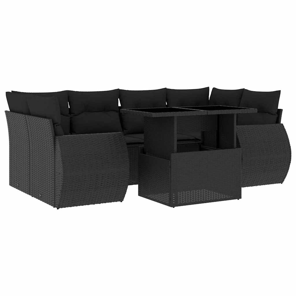 sofasæt til haven 7 dele med hynder polyrattan sort