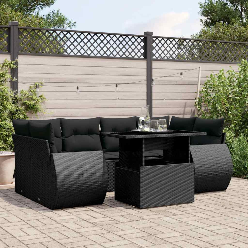 sofasæt til haven 7 dele med hynder polyrattan sort