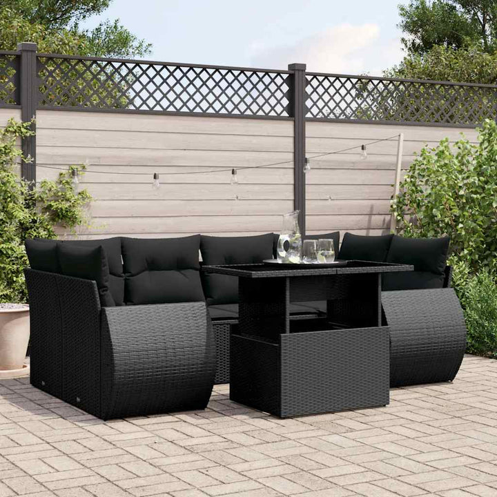 sofasæt til haven 7 dele med hynder polyrattan sort