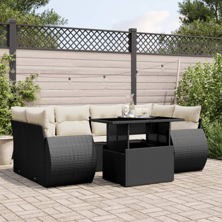 sofasæt til haven 7 dele med hynder polyrattan sort