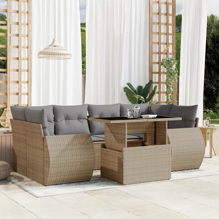 sofasæt til haven 7 dele med hynder polyrattan beige
