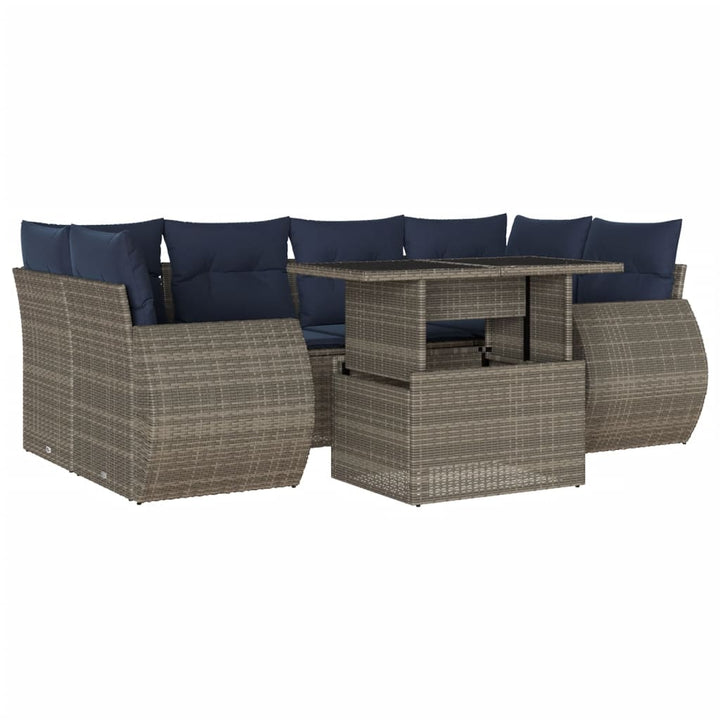 havesofasæt med 7 dele og hynder grå polyrattan