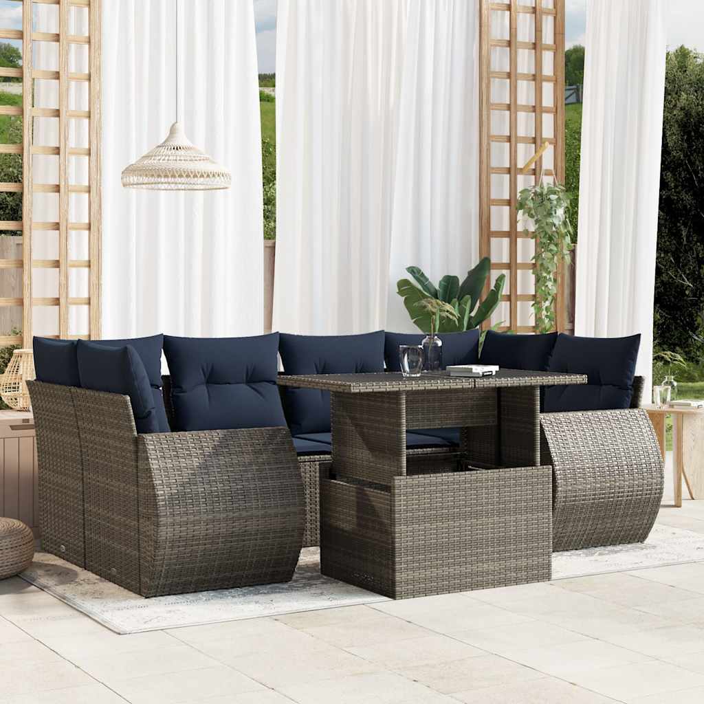 havesofasæt med 7 dele og hynder grå polyrattan