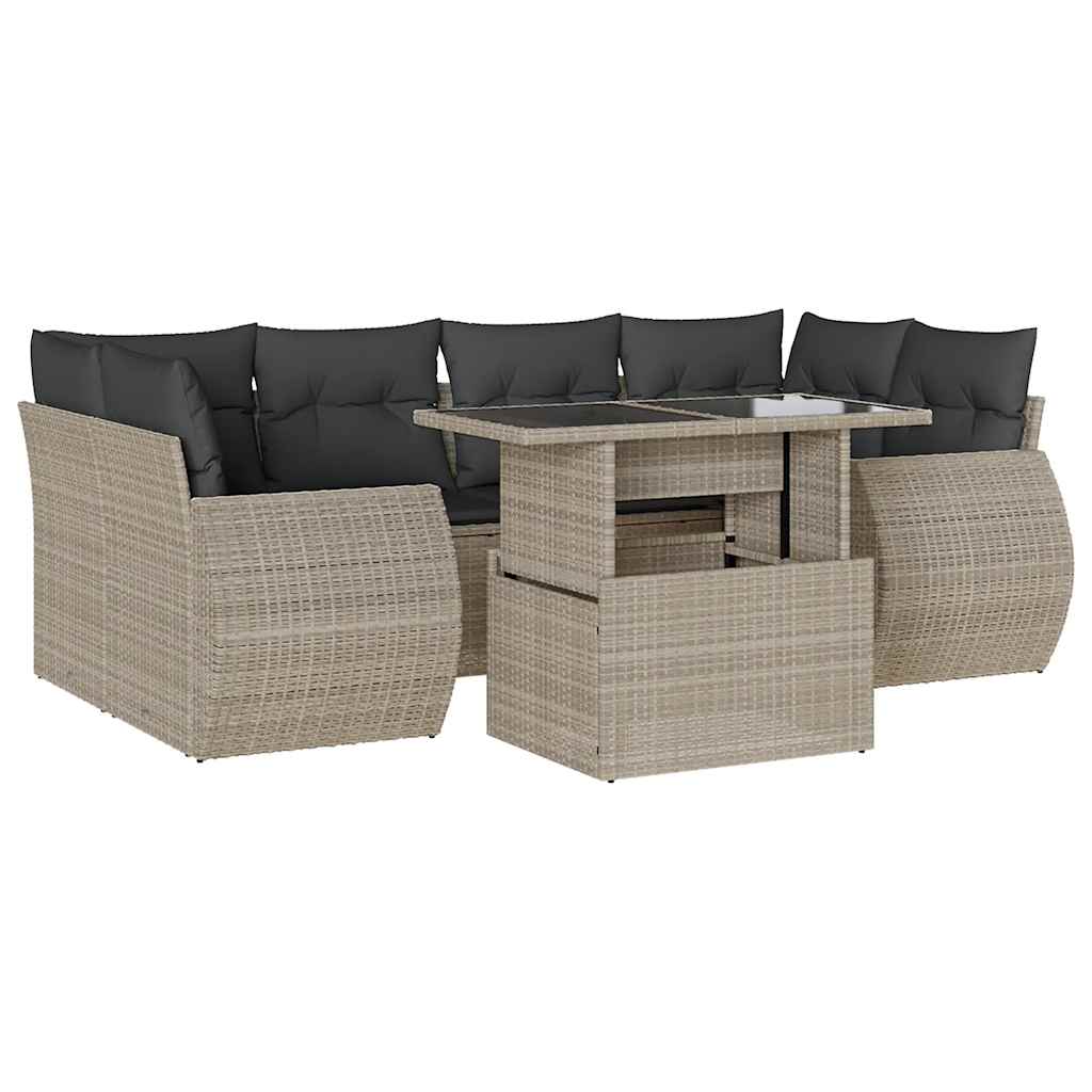 sofasæt til haven 7 dele med hynder polyrattan lysegrå