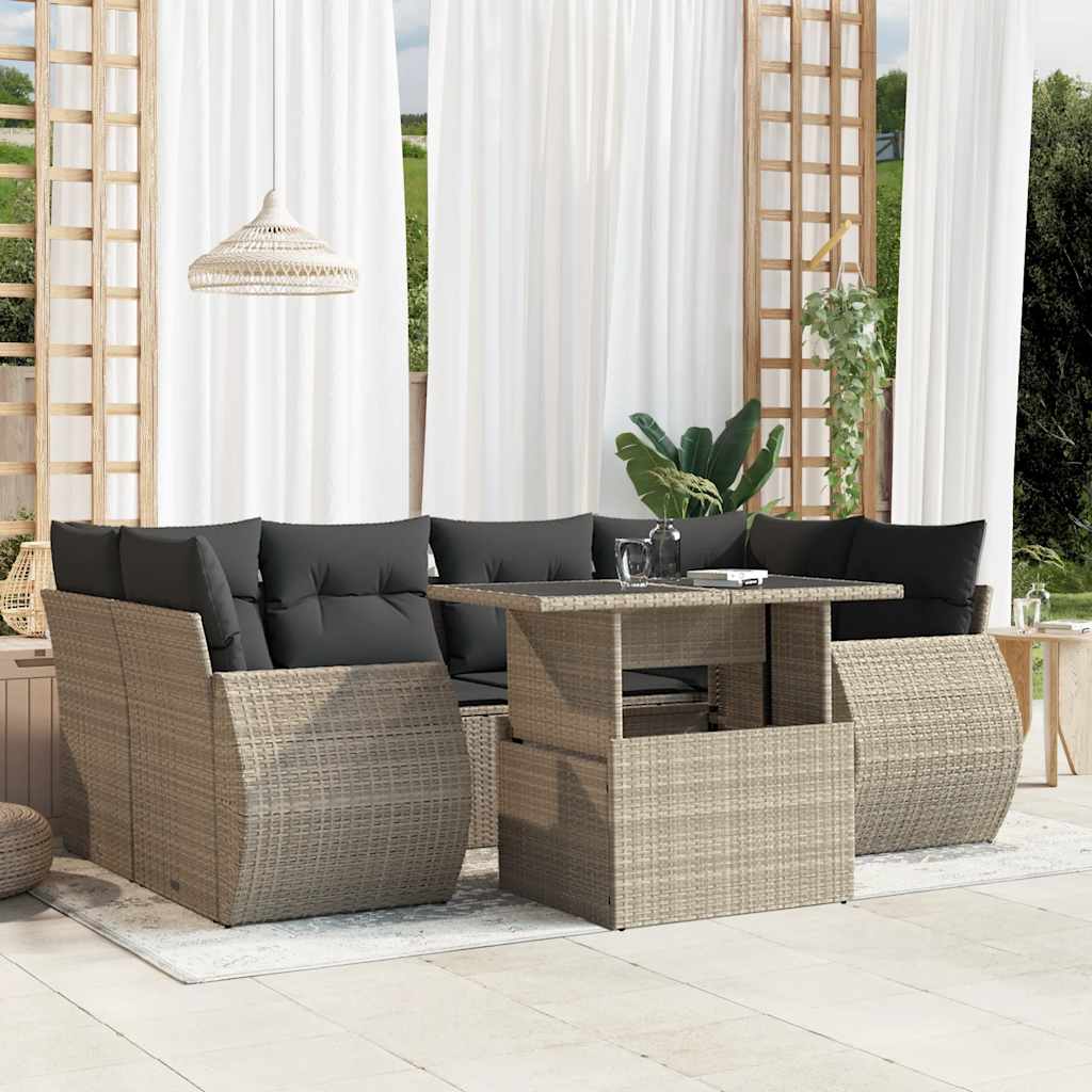 sofasæt til haven 7 dele med hynder polyrattan lysegrå